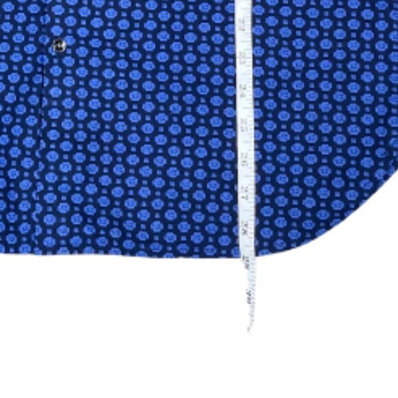 Denim & Flower Men Blue Geo Print Button Down Short Sleeve Shirt Top Sz Large - Picture 6 of 7